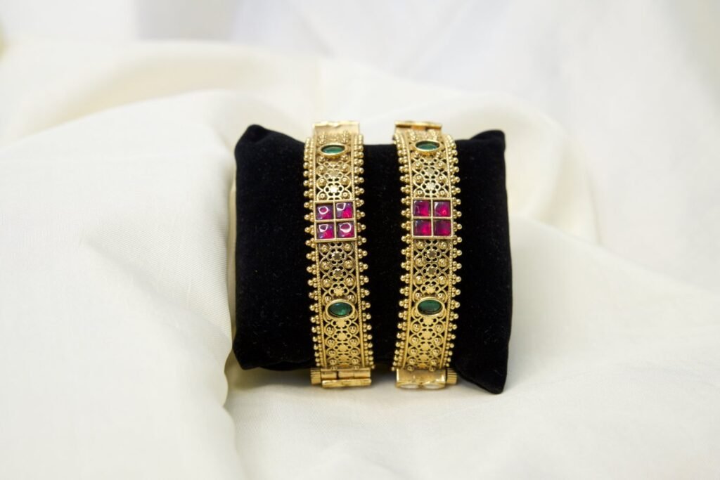 Traditional Gold-Plated Kundan Bangles Set (Pair of 2)