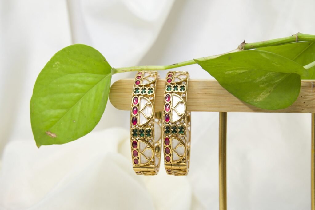 Traditional Gold-Plated Kundan Bangles with Multi-Color Stones