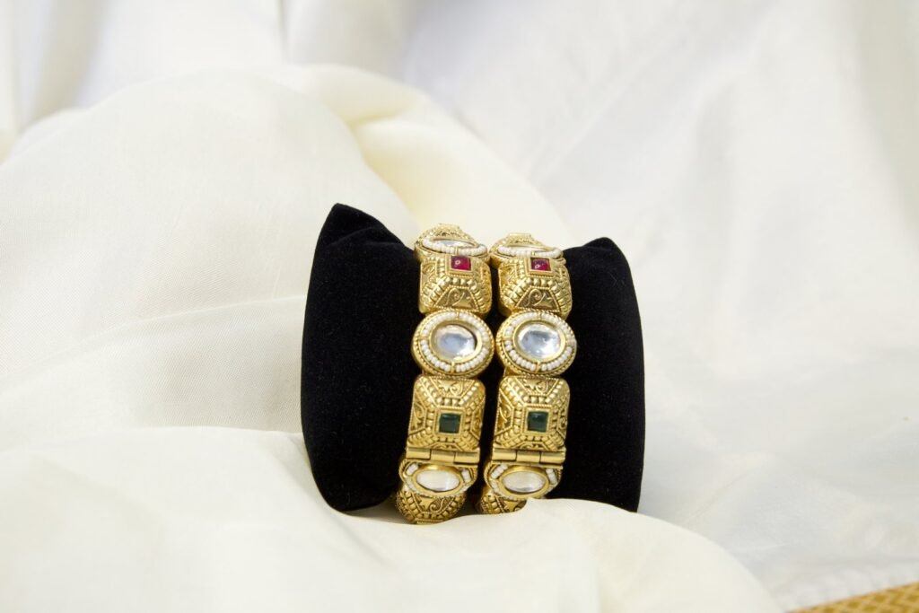 Gold-Toned Kundan Stone Studded Bangles (Set of 2)