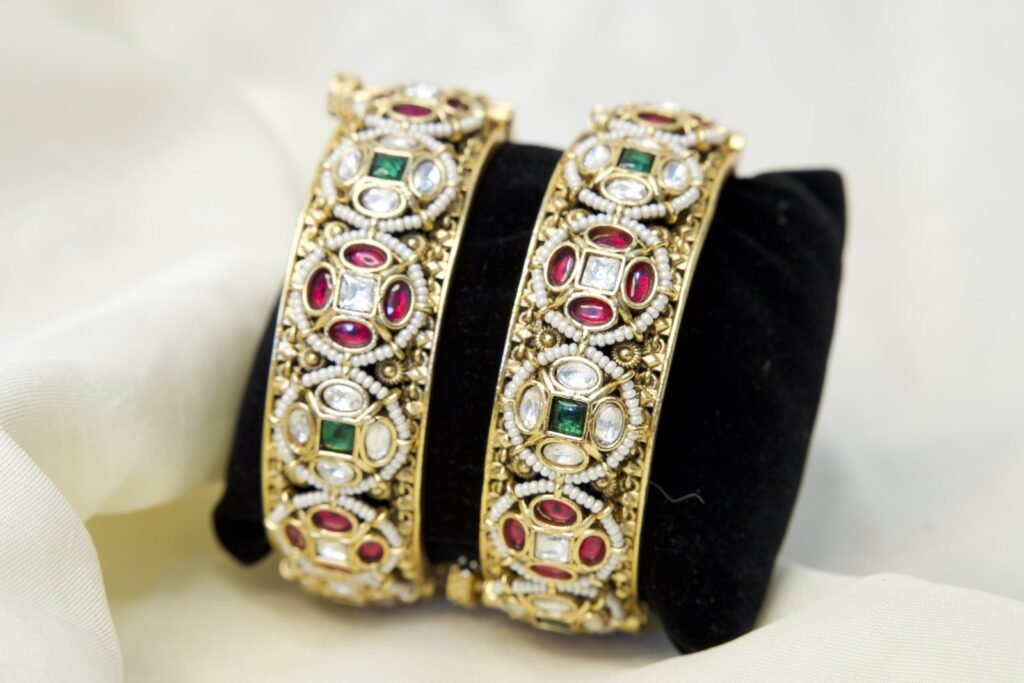 Traditional Kundan Meenakari Bangles Set with Ruby, Emerald and CZ Stones