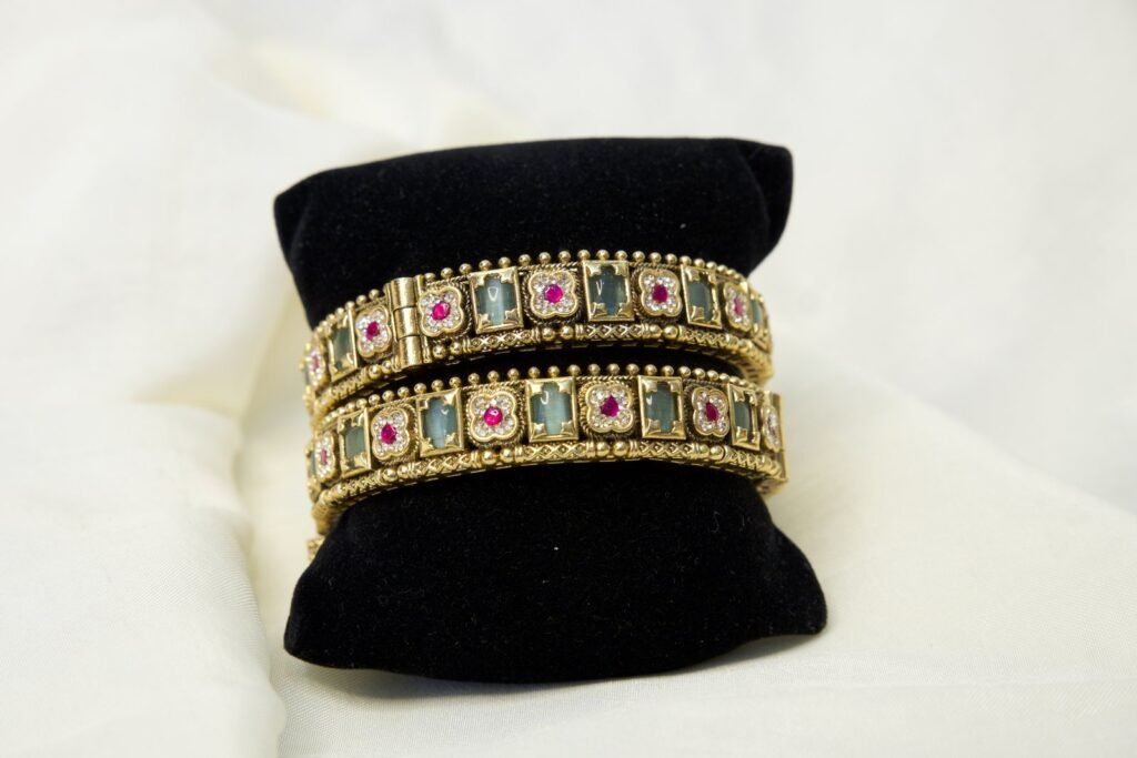 Antique Gold Plated Stone Studded Kada Bangle Set