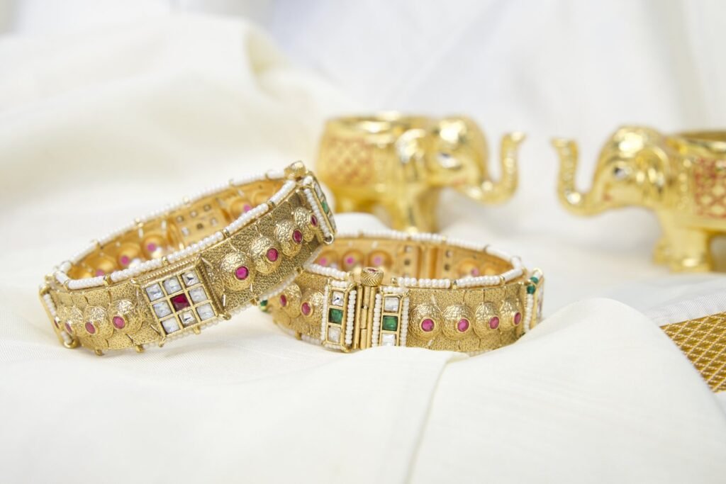 Traditional Gold-Plated Kundan & Stone Studded Kada Bangles (Set of 2)