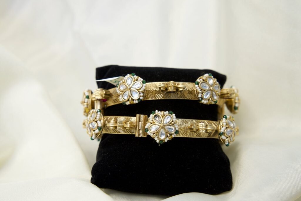 Gold-Plated Floral Bangles with Meenakari Work (Set of 2)