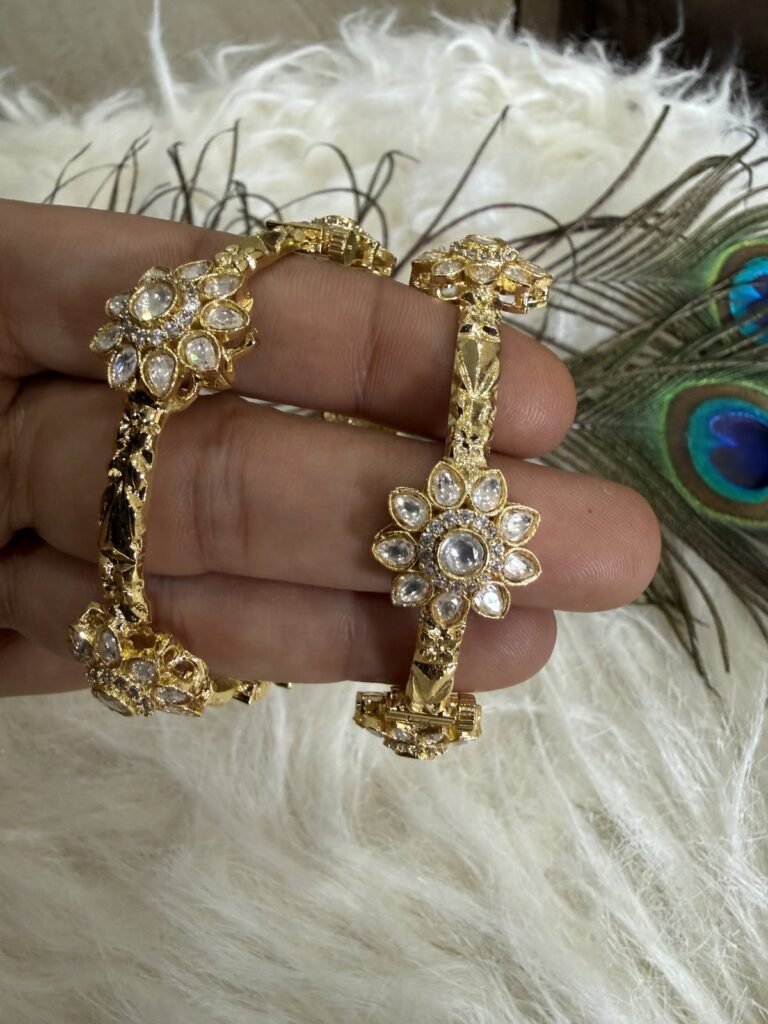 Gold-Plated Floral Kundan Bangles - Set of 2