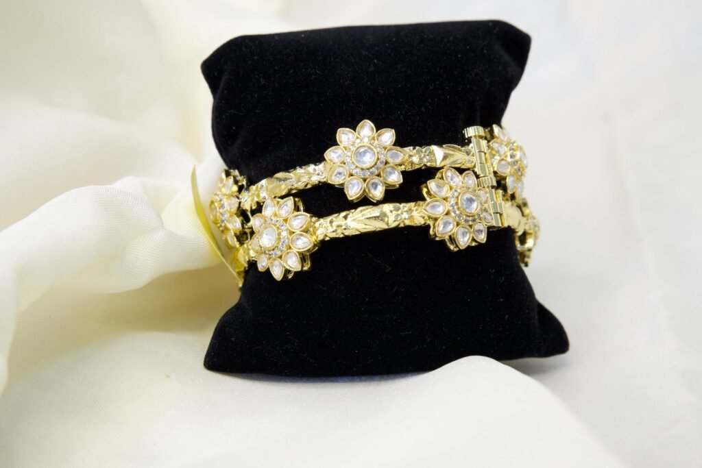 Gold-Toned Floral Stone-Studded Bangles (Set of 2)