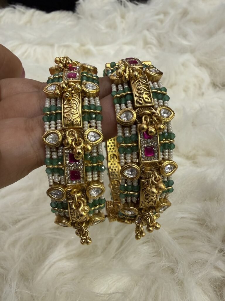 Traditional Gold-Plated Emerald and Ruby Bangles (Set of 2)