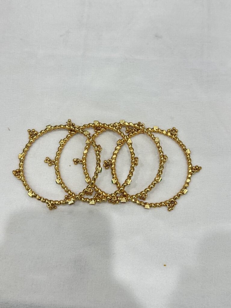 Traditional Gold-Plated Twisted Bangles with Colored Stones (Set of 4)