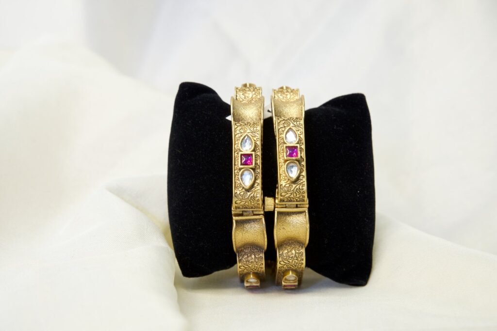 Traditional Gold-Plated Bangle Set with Gemstone Embellishments
