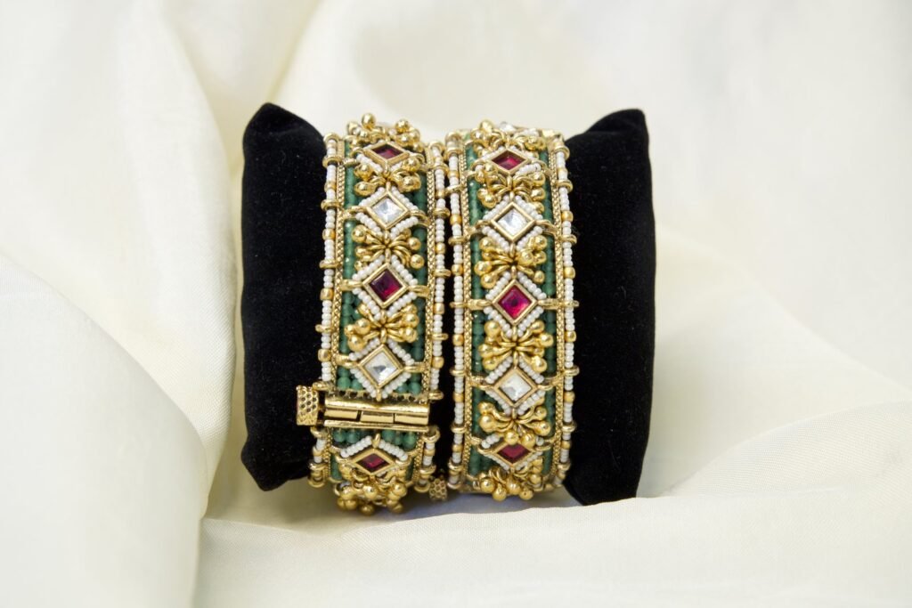 Gold-Plated Kundan Bangles with Multicolor Stones (Set of 2)