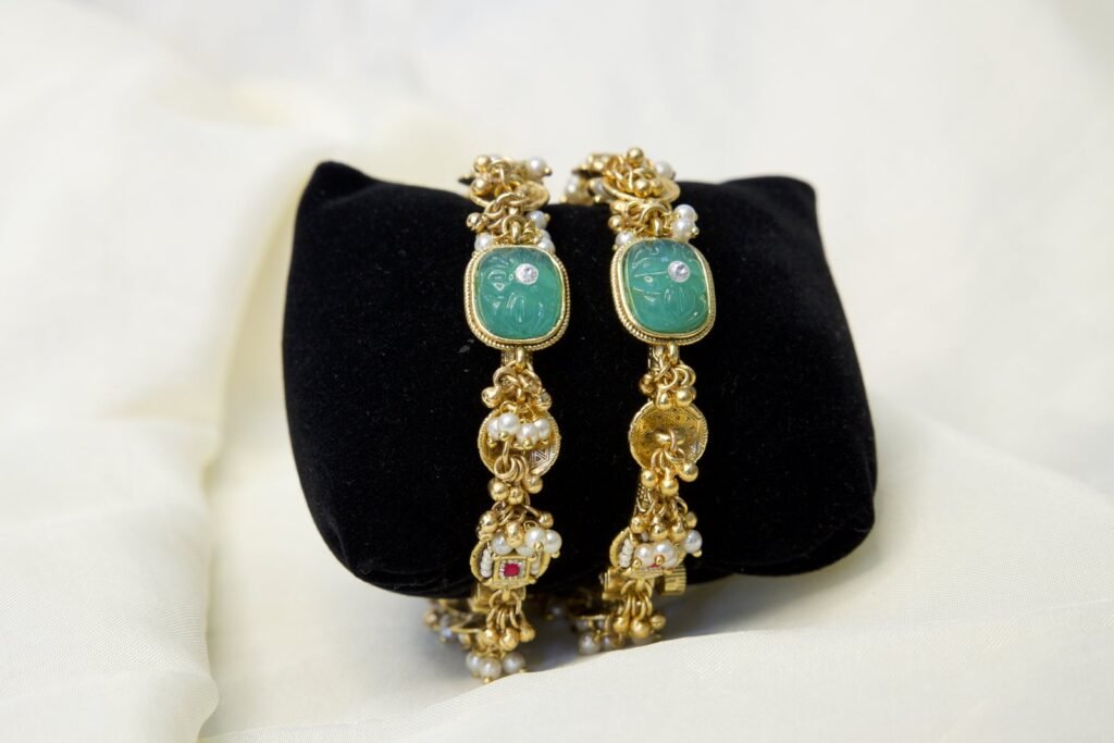 Elegant Gold-Toned Turquoise Stone Bracelet Set (Pair)