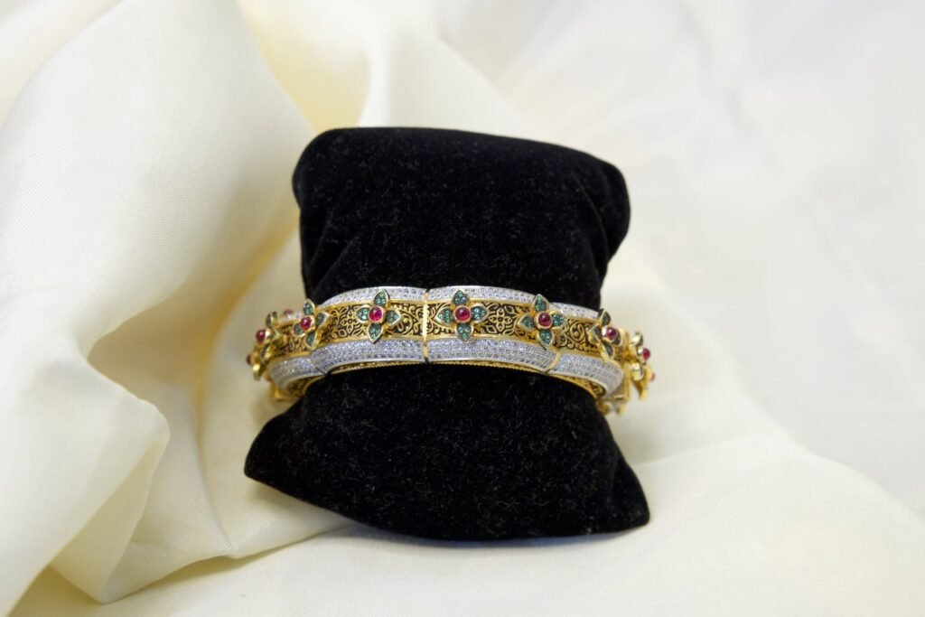 Traditional Gold-Toned Meenakari Bangle with Multicolor Gemstone Embellishments