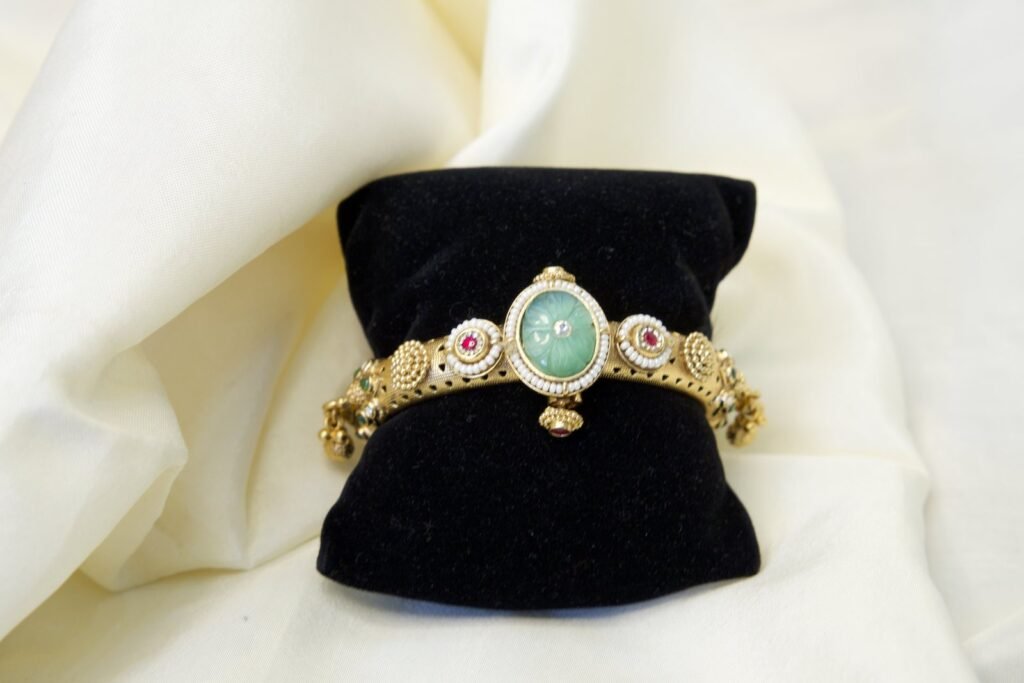 Antique Gold-Plated Turquoise Stone Bracelet with Ruby Accents
