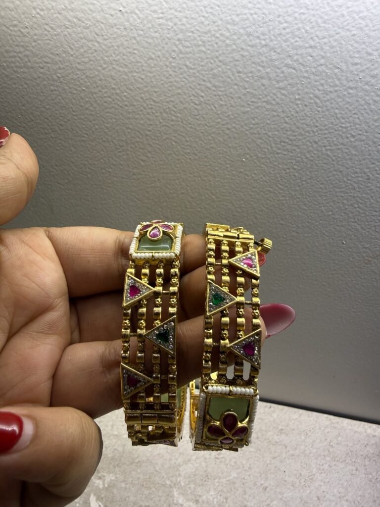 Traditional Gold-Plated Kada Bangle Set with Colorful Stone Work