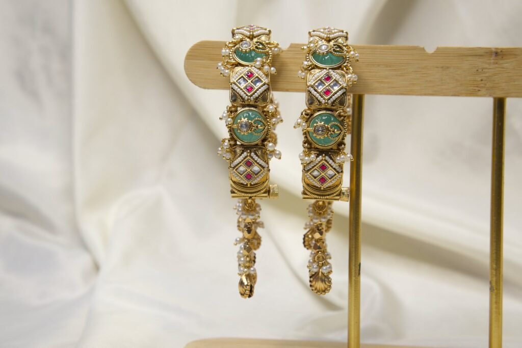 Traditional Gold-Toned Stone Studded Bangles with Kundan Work