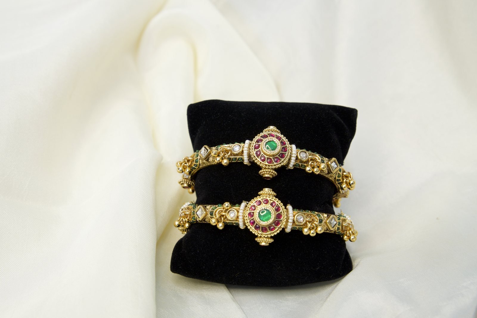 Traditional Gold-Toned Kundan Stone Bangles with Meenakari Work (Set of 2) - Image 2
