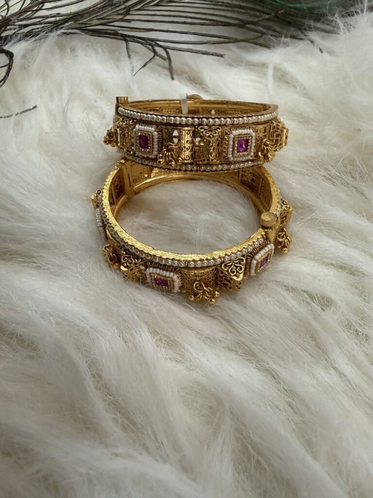 Traditional Gold-Plated Bangles with Purple Stone Detailing
