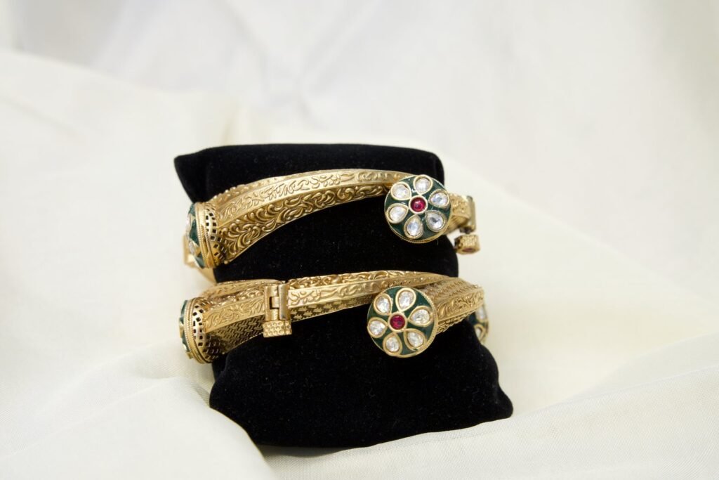 Elegant Gold-Plated Bangles with Kundan Work - Set of 2