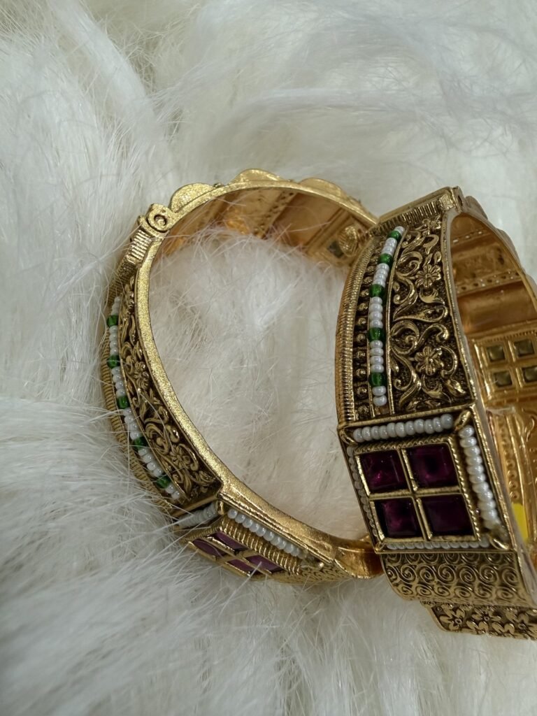 Traditional Gold-Plated Kada Bangle Set with Kundan and Meenakari Work