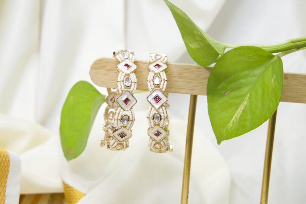 Gold-Plated Geometric Hoop Earrings with Ruby and Diamond Accents