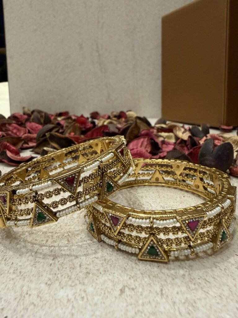 Traditional Gold-Plated Kundan Bangles with Meenakari Work (Set of 2)