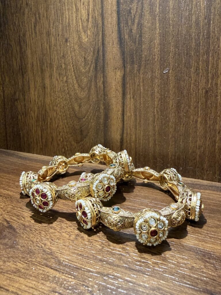 Antique Gold Bangles with Ruby and Turquoise Stones