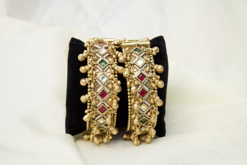 Traditional Gold-Plated Polki Bangles with Multicolor Stones