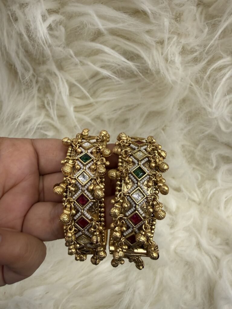 Traditional Gold-Plated Bangles with Multicolored Gemstones
