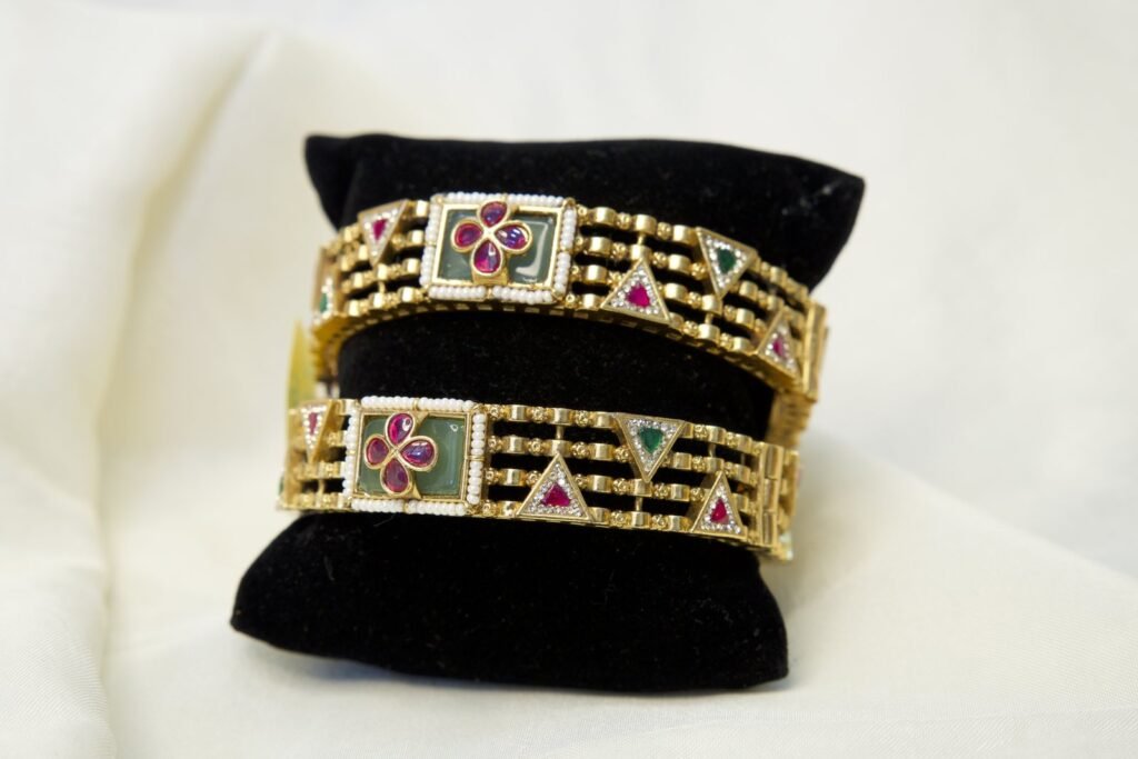 Traditional Gold-Plated Meenakari Bangles with Floral Design (Set of 2)