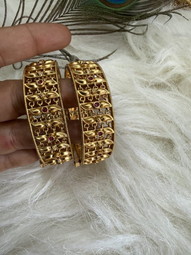 Traditional Gold-Plated Bangles with Ruby Stone Embellishments (Set of 2)