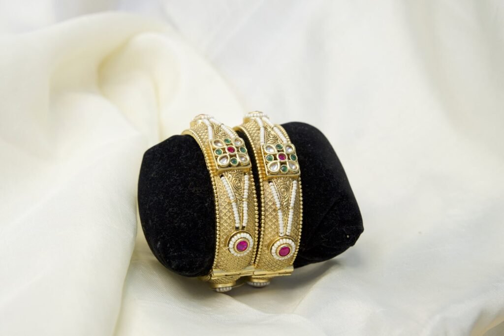 Traditional Gold-Toned Bangles with Multicolor Gemstone Embellishments