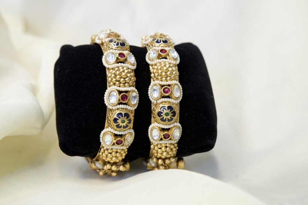 Traditional Gold-Plated Kundan and Meenakari Bangles (Set of 2)