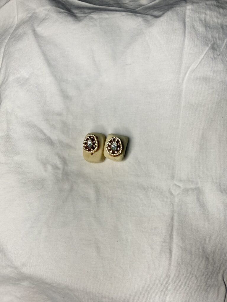 Elegant Oval Stone Stud Earrings with Maroon Crystal Border