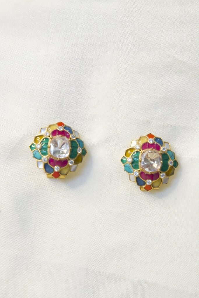 Multicolor Floral Kundan Stud Earrings