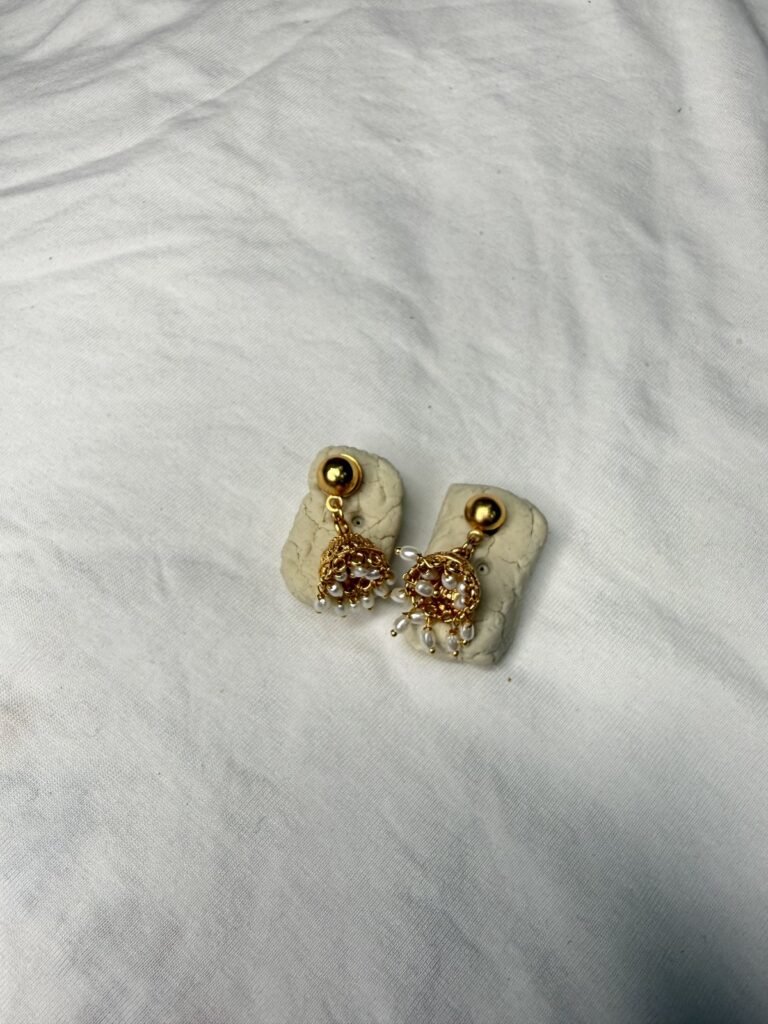 Gold-Toned Jhumka Earrings with Pearl Drop Detailing