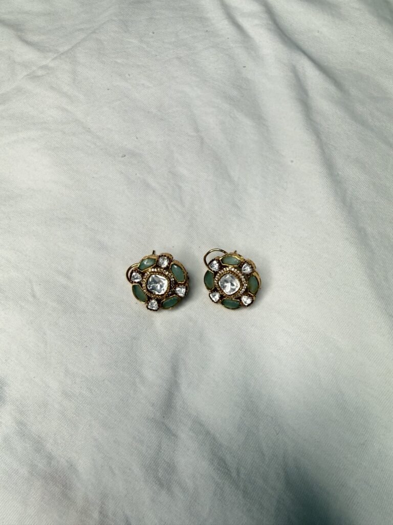 Vintage Floral Stud Earrings with Green Stones