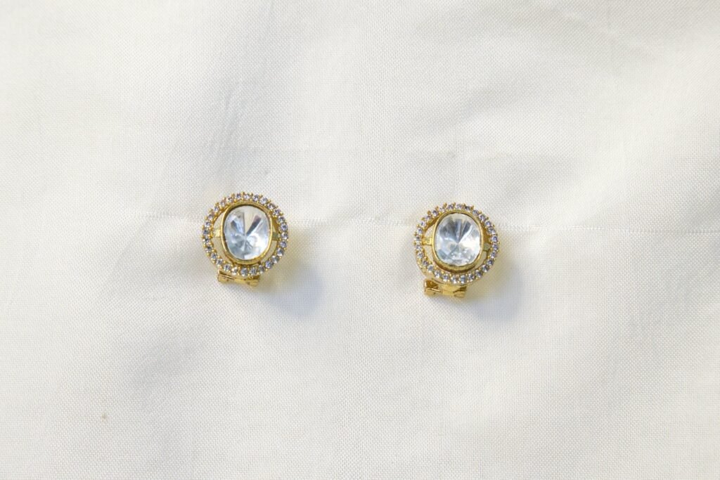 Elegant Crystal Stone Stud Earrings - Gold Tone