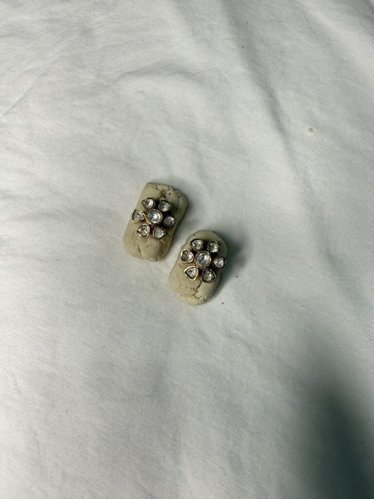 Elegant Floral Crystal Studded Earrings - Cream/Beige