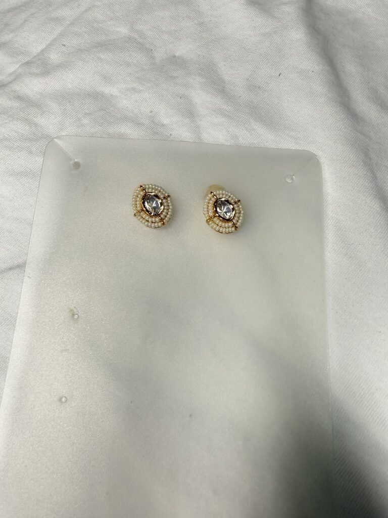 Elegant Gold-Tone Stud Earrings with Crystal Center