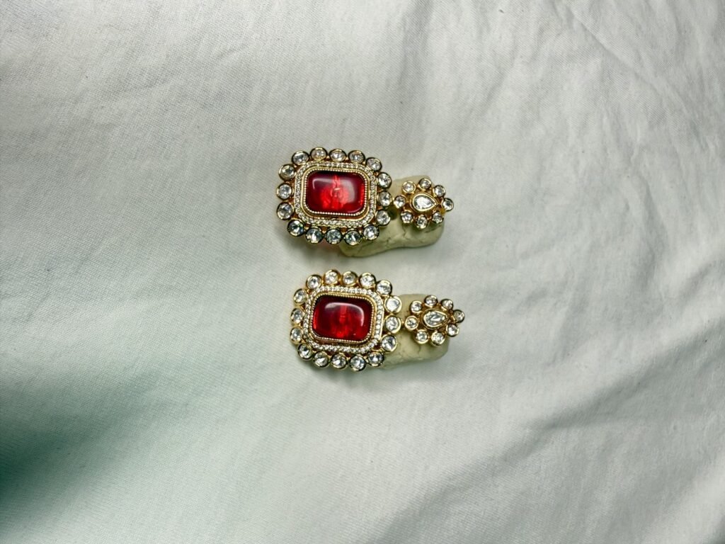 Interchangeable Stone Earrings with 5 Color Options - Red, Green, Blue, Pink & Beige