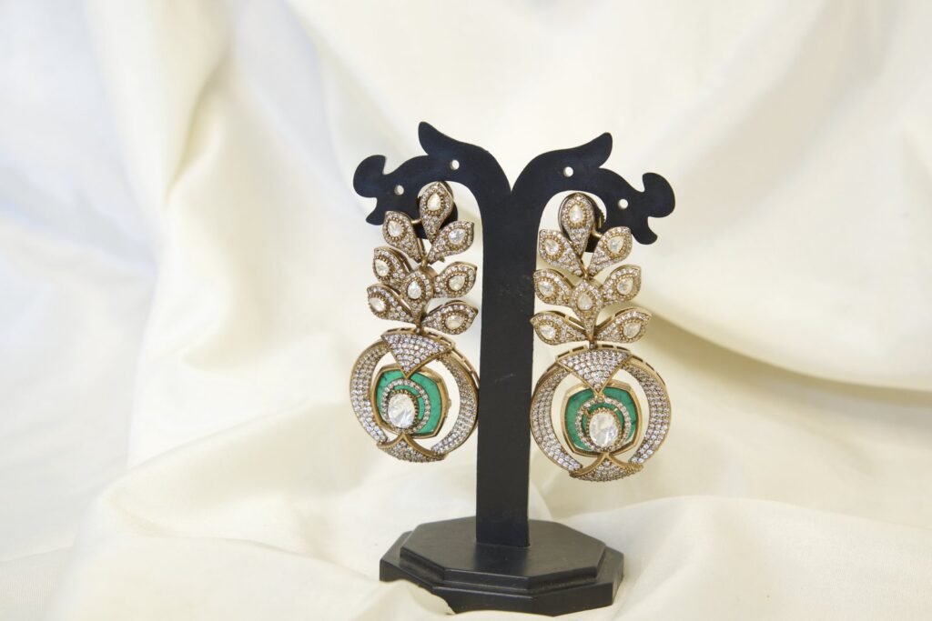 Elegant Green & Gold American Diamond Drop Earrings