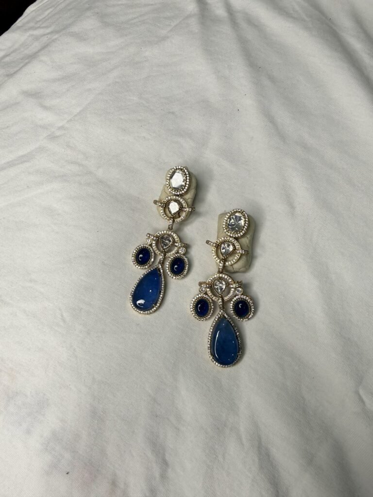 Elegant Blue Stone Drop Earrings with Crystal Accents