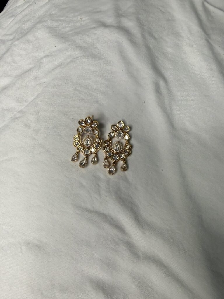Gold-Toned Floral Crystal Earrings with Dangling Drops