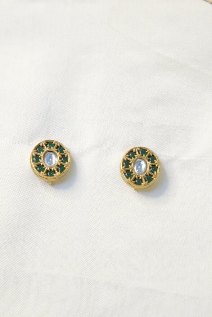 Elegant Green Stone Circle Stud Earrings with White Center Stone