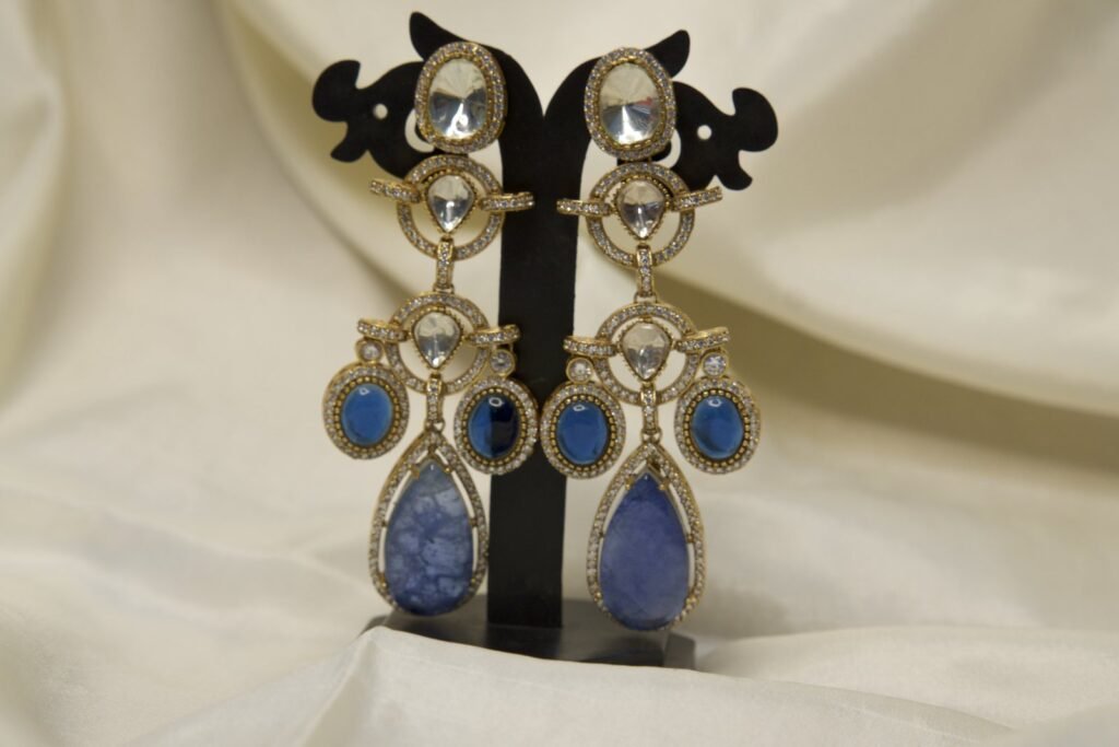 Elegant Blue Stone Chandelier Earrings with Crystal Accents