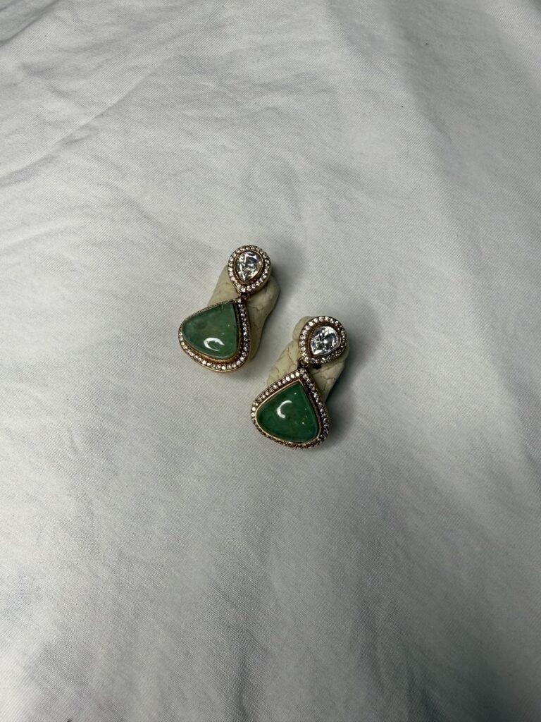 Green Stone Paisley Earrings with Crystal Accents