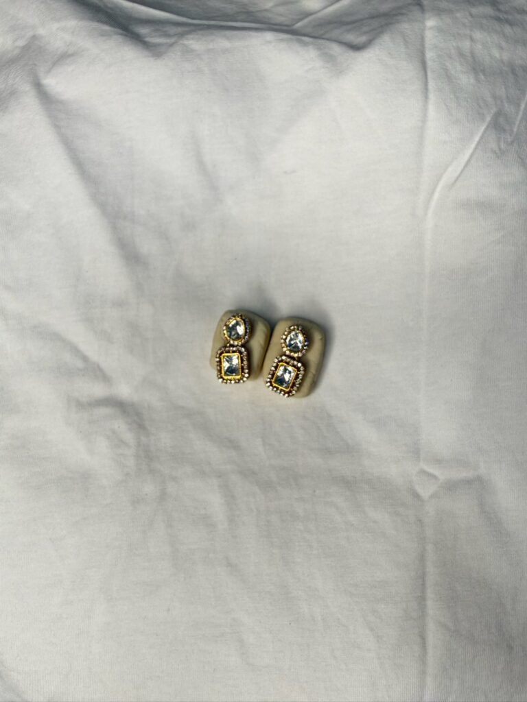 Elegant Gold-Plated Rectangular Stud Earrings with Multicolor Stone Embellishments