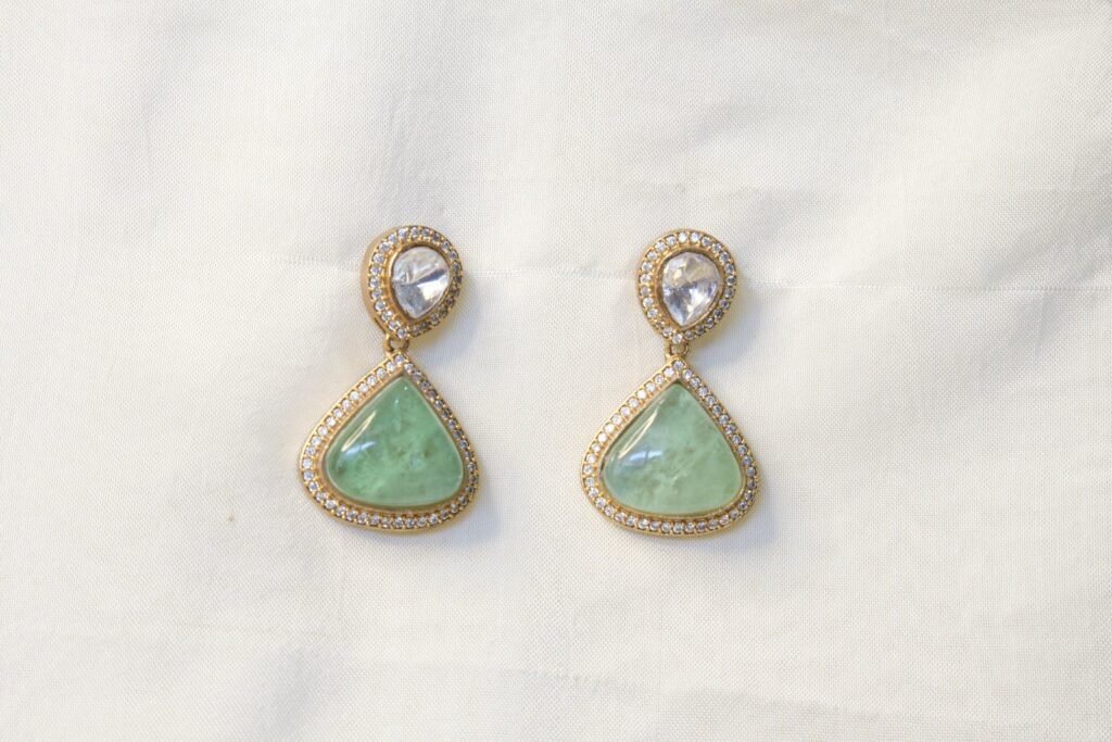 Elegant Green Stone Drop Earrings with Crystal Accents