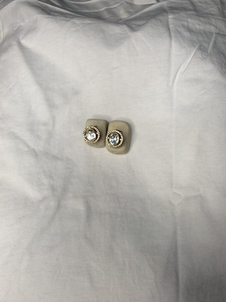 Gold-Tone Crystal Stud Earrings with Beaded Border