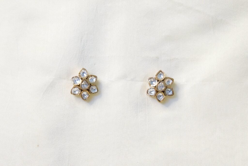 Elegant Floral Crystal Stud Earrings - Gold Tone