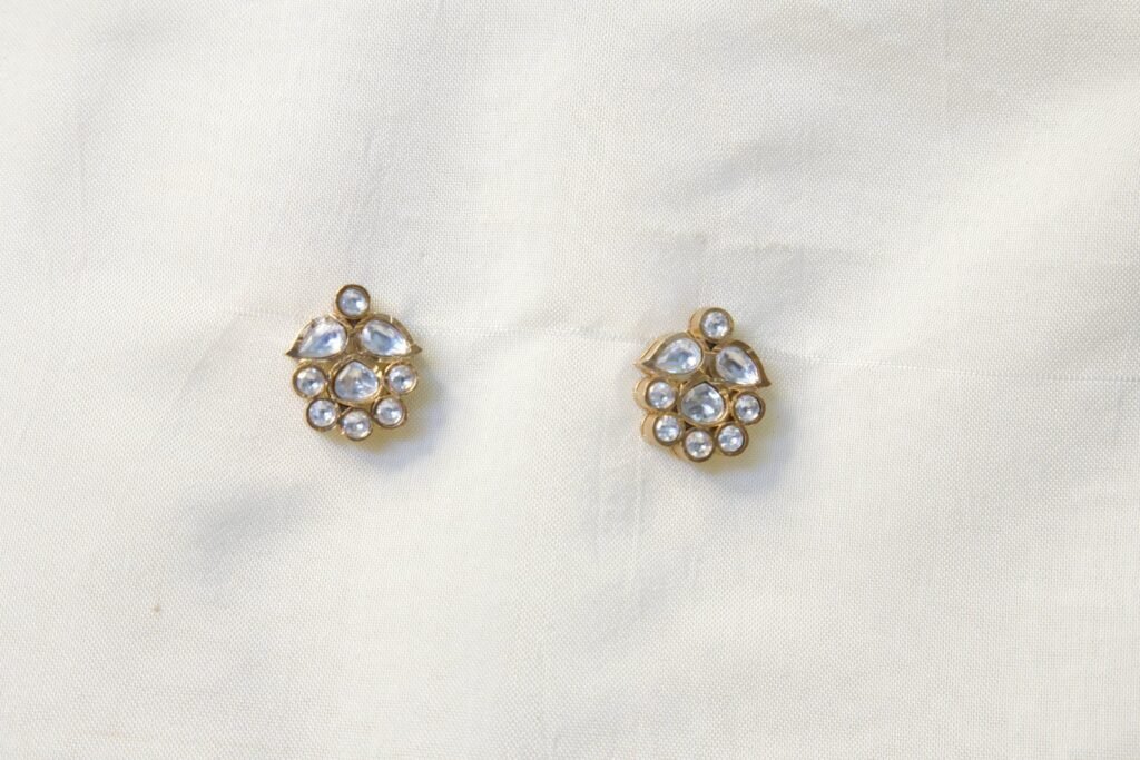 Elegant Gold-Tone Floral Crystal Stud Earrings